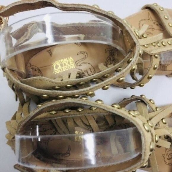 Australia Luxe Collective womans Cream suede gladiator sandal 6 BoxH fringe - Picture 6 of 7